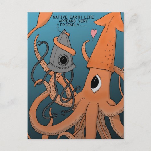 Squid X Alien Robot Briefkaart (Voorkant)