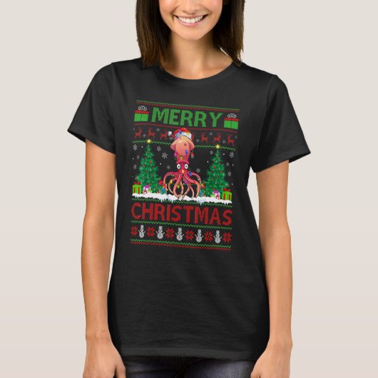 Squid Xmas Boom licht Ugly Santa Squid Christma T-shirt (Voorkant)