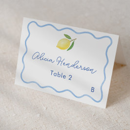 Squiggle Border Bord Blauwe Citroen Bruiloft Plaat Kaart