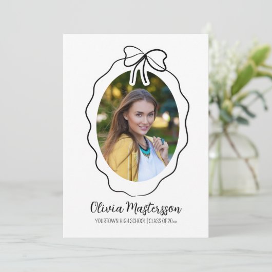 Squiggle Bow Foto Open Huis Afstudeerfeest Kaart (Staand voorkant)