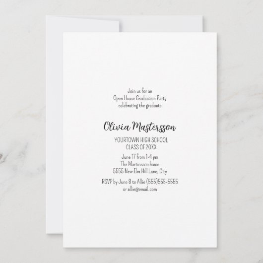 Squiggle Bow Foto Open Huis Afstudeerfeest Kaart (Achterkant)