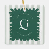 Squiggle Frame & Stripes Monogram Christmas Photo Keramisch Ornament (Voorkant)