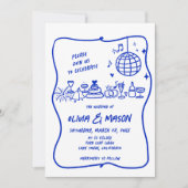 Squiggle hand-getrokken moderne Doodle Blue bruilo Kaart (Voorkant)