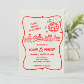 Squiggle hand-getrokken moderne Doodle Red Ecru br Kaart (Staand voorkant)