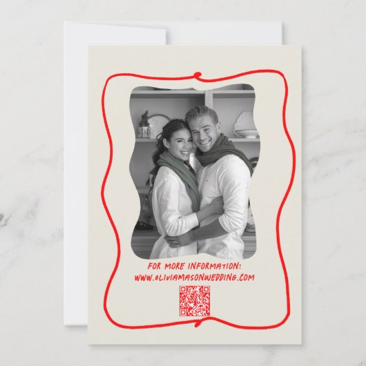 Squiggle hand-getrokken moderne Doodle Red Ecru br Kaart (Achterkant)