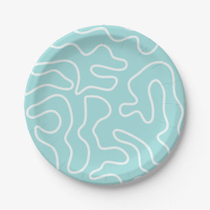 Squiggle Maze Abstract Patroon in Aqua Blauwgroen  Papieren Bordje