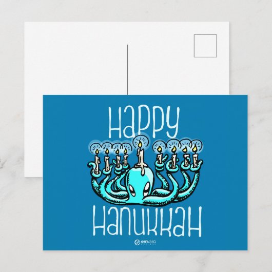 Squiggles: Gelukkige Octopus Hannukah Feestdagenkaart (Voorkant / Achterkant)