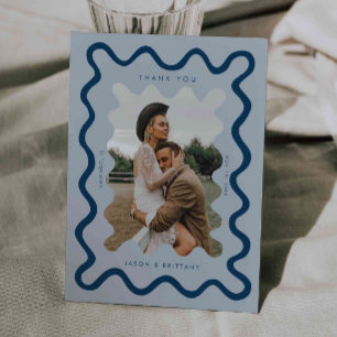 Squiggly Hand getrokken Lijn Marine Blauwe bruilof Bedankkaart