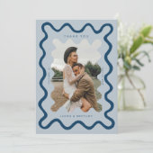 Squiggly Hand getrokken Lijn Marine Blauwe bruilof Bedankkaart (Staand voorkant)