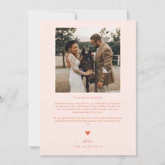 Squiggly Hand getrokken lijn Sinaasappel bruiloft Bedankkaart (Achterkant)