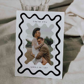 Squiggly Hand getrokken lijn witte bruiloft foto Bedankkaart