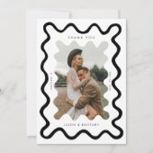 Squiggly Hand getrokken lijn witte bruiloft foto Bedankkaart (Voorkant)