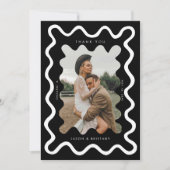 Squiggly Hand getrokken lijn zwart bruiloft foto Bedankkaart (Voorkant)