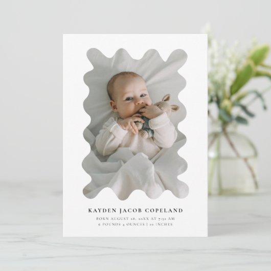 Squiggly Lijst Geboorteaankondiging Foto Aankondiging (Staand voorkant)