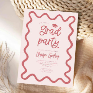 Squiggly Line Blush Pink Graduation Party Kaart