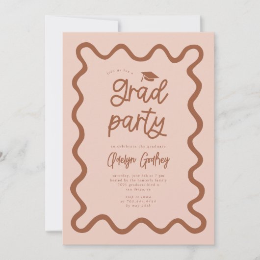 Squiggly Line Terracotta Graduation Party Kaart (Voorkant)