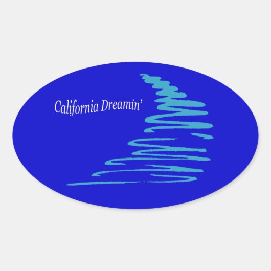 Squiggly Lines_California Dreamweaver'_Aqua Ovale Sticker (Voorkant)