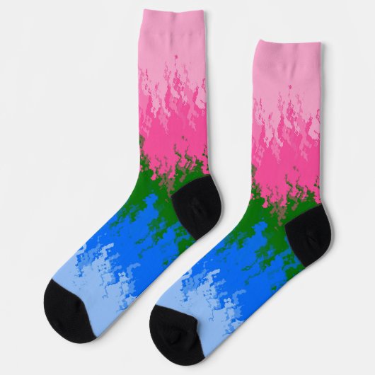 Squiggly Trippy Abstracte Omniromantische Pride Fl Sokken (Links)