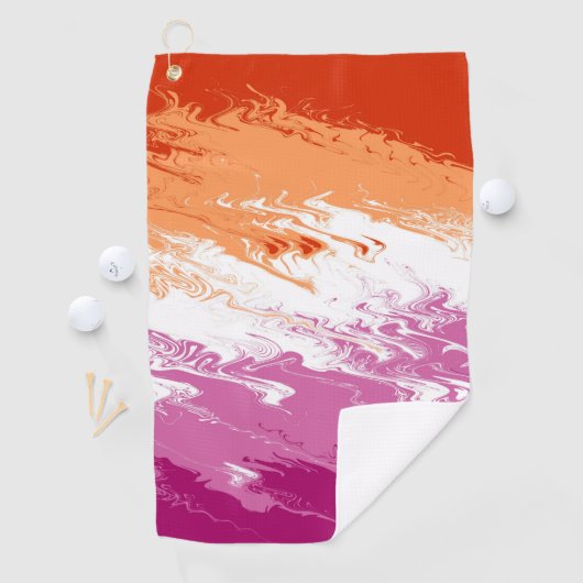 Squiggly Trippy Groovy Abstracte Lesbische Pride V Golfhanddoek (Insitu)