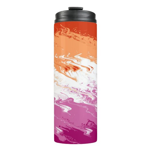 Squiggly Trippy Groovy Abstracte Lesbische Pride V Thermosbeker (Voorkant)