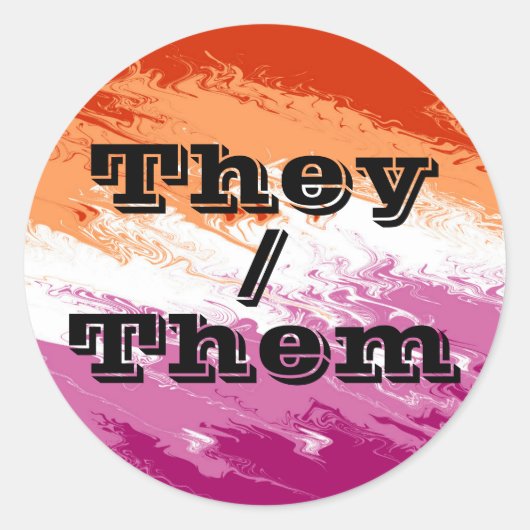 Squiggly  voornaamwoord lesbische pride vlag ronde sticker (Voorkant)