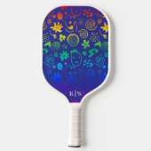 Squiggly Vormt Regenboog Kleuren Paarse Achtergron Pickleball Paddle (Achterkant)
