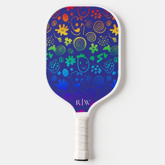 Squiggly Vormt Regenboog Kleuren Paarse Achtergron Pickleball Paddle (Achterkant)