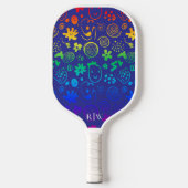 Squiggly Vormt Regenboog Kleuren Paarse Achtergron Pickleball Paddle (Voorkant)