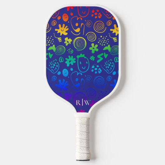 Squiggly Vormt Regenboog Kleuren Paarse Achtergron Pickleball Paddle (Voorkant)