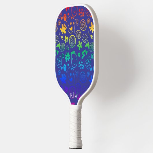 Squiggly Vormt Regenboog Kleuren Paarse Achtergron Pickleball Paddle (Links)