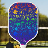 Squiggly Vormt Regenboog Kleuren Paarse Achtergron Pickleball Paddle