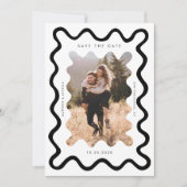 Squiggly Wavy Lijst bruiloft zwart en wit Save The Date (Voorkant)