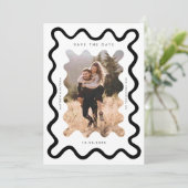 Squiggly Wavy Lijst bruiloft zwart en wit Save The Date (Staand voorkant)