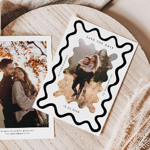 Squiggly Wavy Lijst bruiloft zwart en wit Save The Date