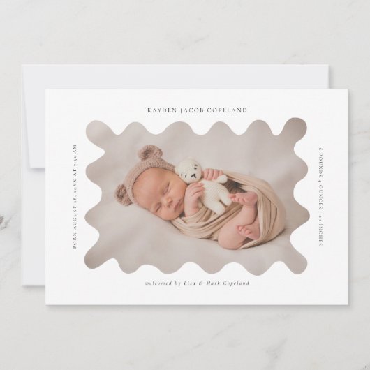 Squiggly Wavy Lijst Geboorteaankondiging Foto Aankondiging (Voorkant)