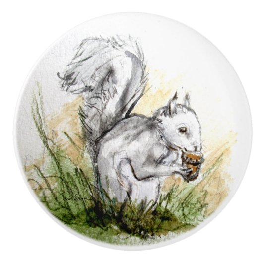 Squirel weg voor een regenachtige dag. . . keramische knop (Voorkant)