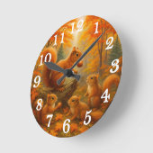 Squirrel And Child Rustic Autumn Forest Clock Ronde Klok (Hoek)