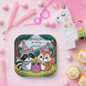 Squirrel and Raccoon cute Birthday Papieren Bordje (Feest)
