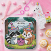 Squirrel and Raccoon cute Birthday Papieren Bordje (Feest)