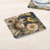 Squirrel and Yellow Canary with Flowers Pattern Kartonnen Onderzetters (Gebogen)