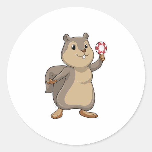 Squirrel at Poker with Poker chips Ronde Sticker (Voorkant)