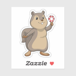 Squirrel at Poker with Poker chips Sticker
