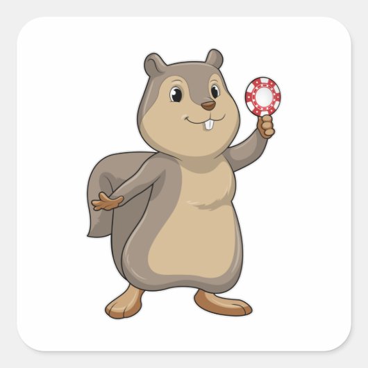 Squirrel at Poker with Poker chips Vierkante Sticker (Voorkant)
