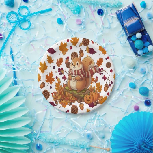 Squirrel Autumn and Pumpkin Papieren Bordje (Feest)