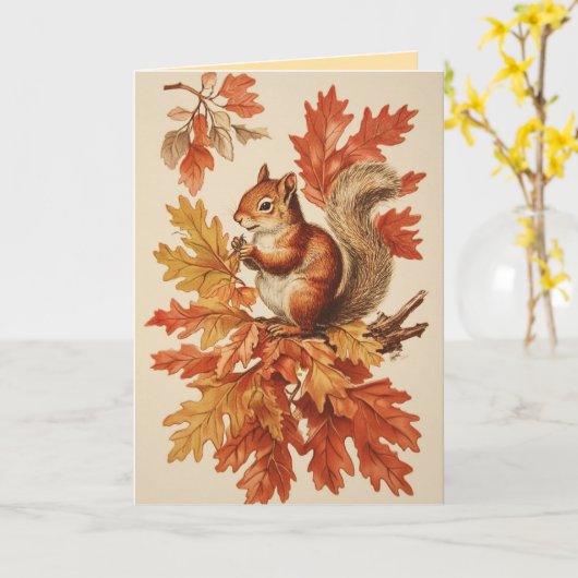 Squirrel Autumn Wenskaart Kaart (Gele Bloem)
