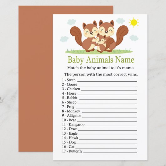 Squirrel Baby Animals Name Game (Voorkant / Achterkant)
