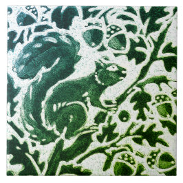 Squirrel Batik Modern Green Blue Floral Woodland Tegeltje