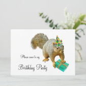 Squirrel Birthday Party Invitation Kaart (Staand voorkant)
