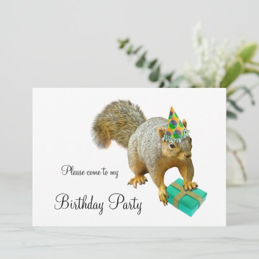 Squirrel Birthday Party Invitation Kaart (Staand voorkant)
