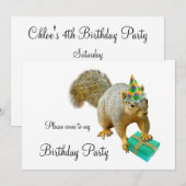 Squirrel Birthday Party Invitation Kaart (Voorkant / Achterkant)